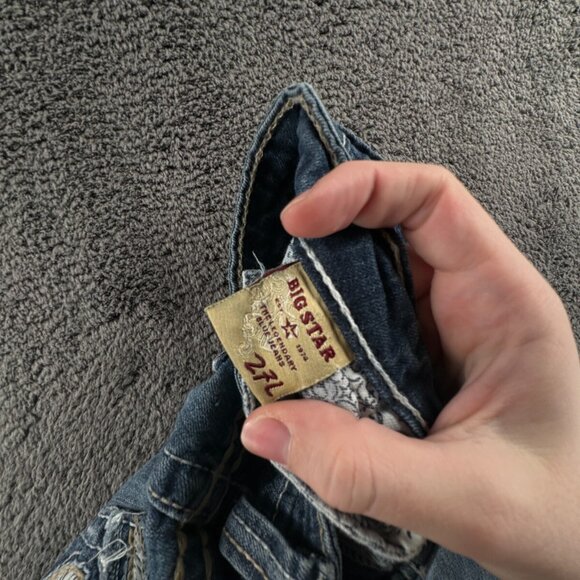 Big Star Sweet Boot Ultra Low Rise Denim Jeans Women Blue 27Lx33 Embroidered - Picture 10 of 16